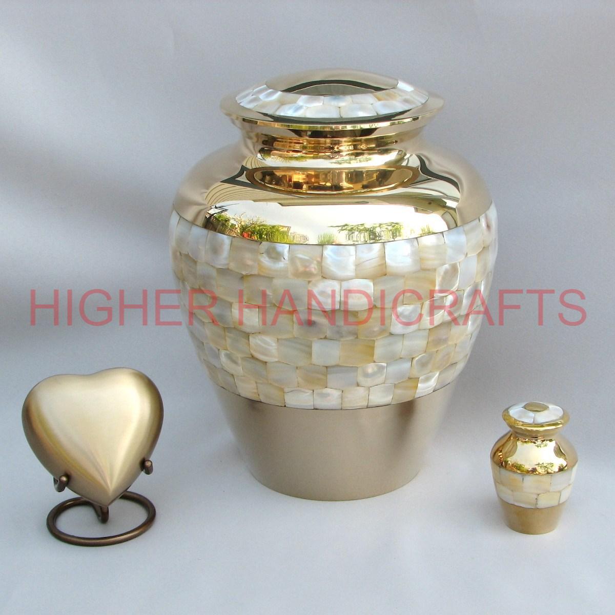Adult Brass Cremation Urn for Ashes , Large Urns with Small Keepsake Urns set