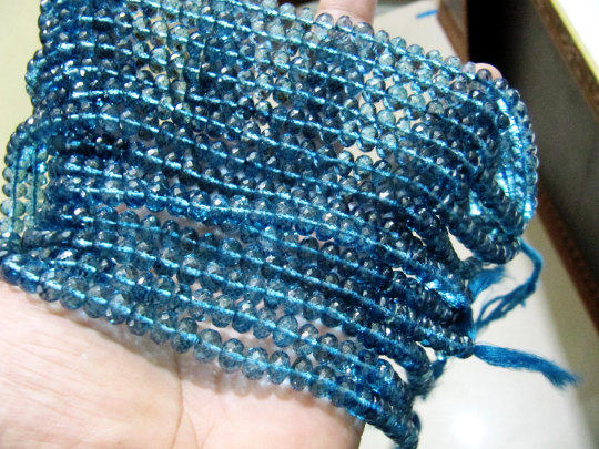 Topaz London Blue 8mm Rondelle Faceted Beads Strand 8 Inches Long