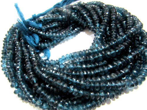 Natural London Blue Topaz 3 to 5mm Rondelle Faceted Strand 13 Inch long