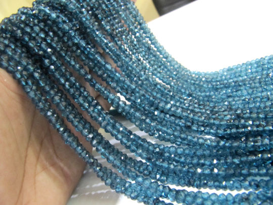 Natural London Blue Topaz 3 to 5mm Rondelle Faceted Strand 13 Inch long