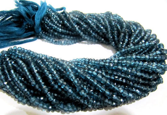 Natural London Blue Topaz 3 to 5mm Rondelle Faceted Strand 13 Inch long