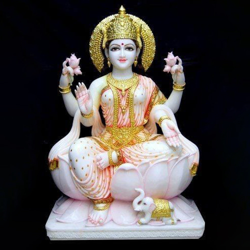 White Polished Marble Laxmi Statue