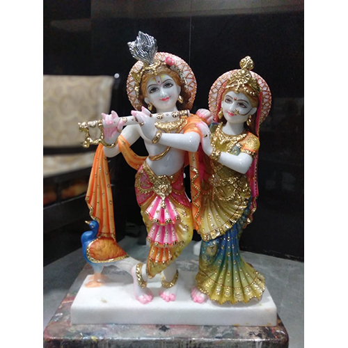 Multicolor Polished Marble Radha Krishna Statue