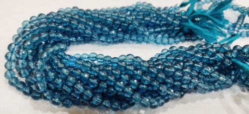 Natural Topaz London Blue Round Shape Faceted 6mm Beads Strand 13''Long