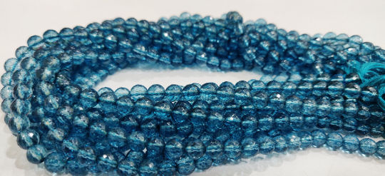 Natural Topaz London Blue Round Shape Faceted 6mm Beads Strand 13''Long