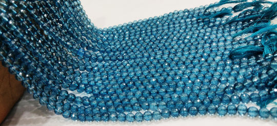 Natural Topaz London Blue Round Shape Faceted 6mm Beads Strand 13''Long