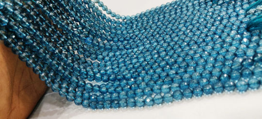 Natural Topaz London Blue Round Shape Faceted 6mm Beads Strand 13''Long