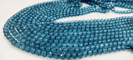 Natural Topaz London Blue Round Shape Faceted 6mm Beads Strand 13''Long