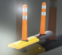 Spring Post With Lane Divider - 80x710 Mm Orange Pole With Yellow/black Base (750x250x75 Mm) | Durable And Visible Traffic Management Solution