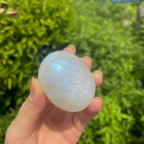 Blue Moonstone Palm Stone Flashy Crystal Palm Stone - Size: Various