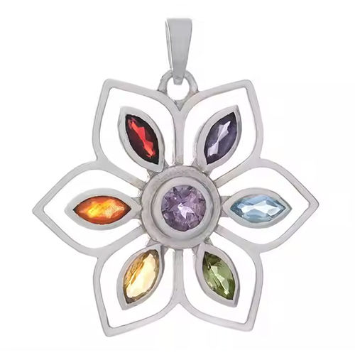 Seven Chakra Flower Of Life Metal Pendant - Shape: Round