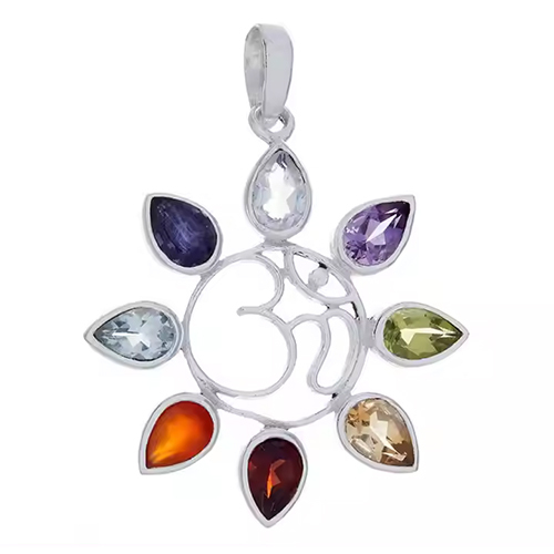 Om Flower Chakra Silver Pendant