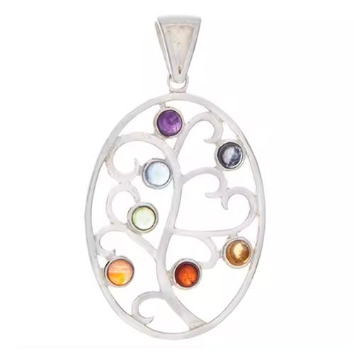 Tree Swirls Chakra Pendant - Shape: Round