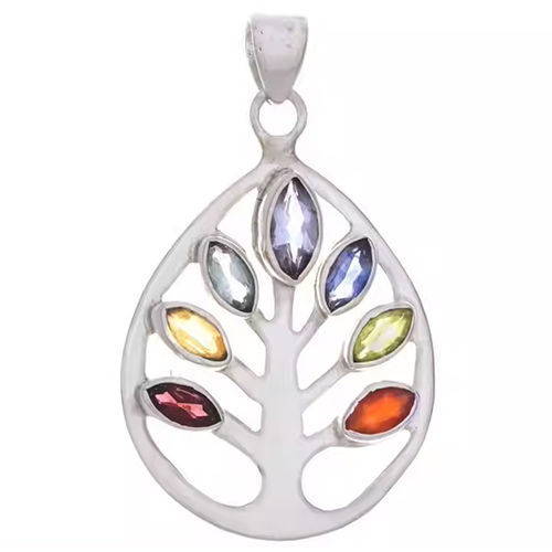 Healing Chakra Tree Pendant - Shape: Round