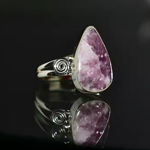 Natural Lepidonite Ring In Sterling Silver Ring - Shape: Round