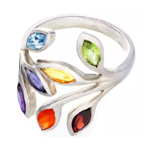 Multistone Rainbow Silver Ring - Shape: Round