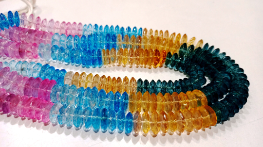 Multi Color Topaz Rondelle Faceted 11-12mm beads Strand 8 Inch Long