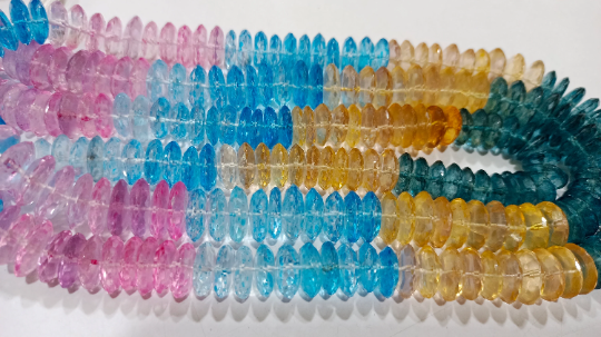 Multi Color Topaz Rondelle Faceted 11-12mm beads Strand 8 Inch Long