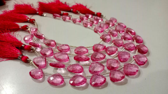 Natural Pink Topaz Heart Shape Faceted 13-15mm Beads strand 8 inch Long