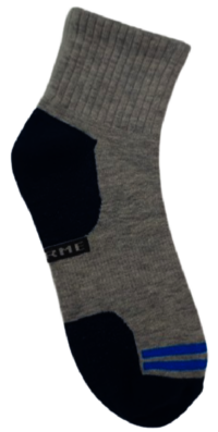 Knitted Socks - Cotton Blend, Medium Size, Gray With Black And Blue Accents, Ribbed Pattern, Breathable & Comfortable, Stretchable Elasticity, Acme Logo