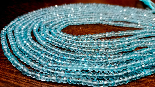 Natural Sky Blue Topaz Rondelle Faceted 3.5-4mm Beads Strand 13 Inch Long