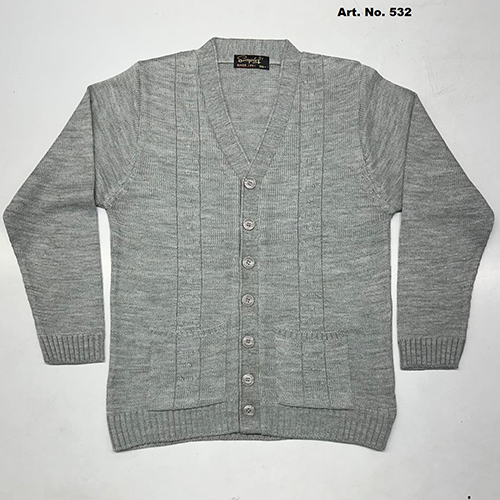 532 Mens Grey Cardigan Full Sleeve Sweater