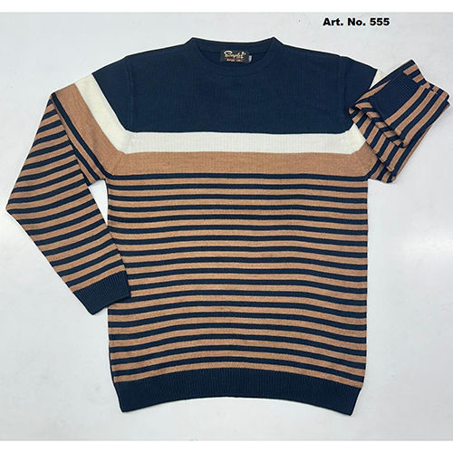 555 Mens Striped Round Neck Full Sleeve Sweater - Fabric Type: Wool