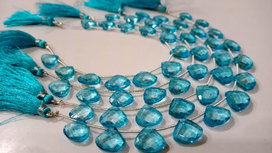 Natural Swiss Blue Topaz Heart Shape Faceted 13-15mm Beads strand 8''Long