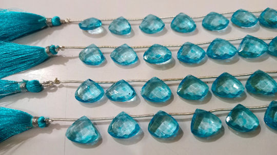 Natural Swiss Blue Topaz Heart Shape Faceted 13-15mm Beads strand 8''Long