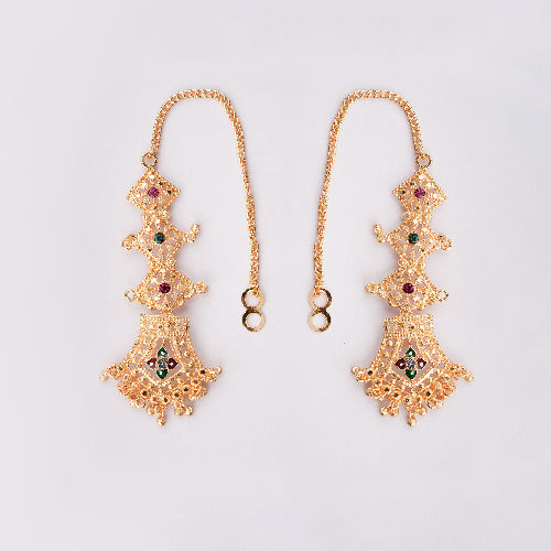 Fancy Imitation Gold Long Earrings - Color: Golden