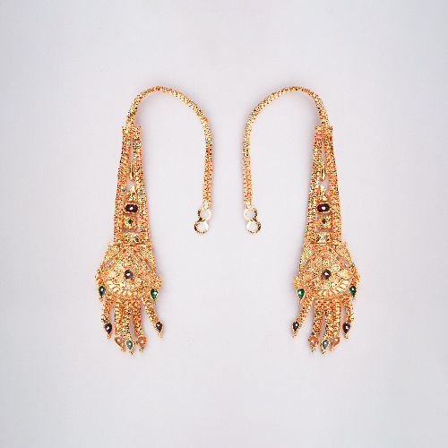 Designer Imitation Gold Long Earrings - Color: Golden