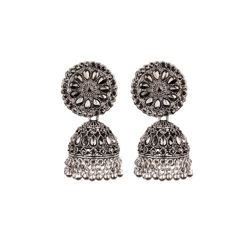 Designer Oxidized Jhumka - Color: Silver