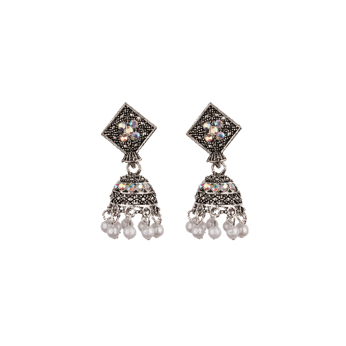 Designer Oxidized Silver Jhumka