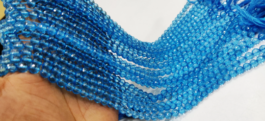 Natural Topaz Swiss Blue color Round Shape Faceted 6mm Beads Strand 13''Long