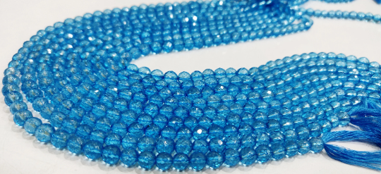 Natural Topaz Swiss Blue color Round Shape Faceted 6mm Beads Strand 13''Long