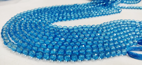 Natural Topaz Swiss Blue color Round Shape Faceted 6mm Beads Strand 13''Long