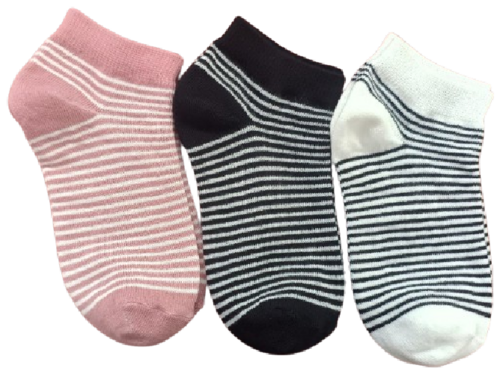 PINK BLACK AND WHITE STRIPE ANKLE SOCKS