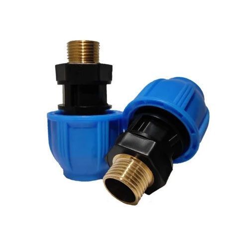WATERBOSS PP Compression Male Elbow - PP, Round, Blue & Black | Pre-Galvanized Surface, 1-Year Warranty for Durability