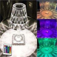 Romantic Crystal Table Lamp - 16 Colors, 6 Brightness Levels | Touch/Remote Control, SUB Charging, Elegant Lampshade Night Light for Bedroom and Living Room Decor