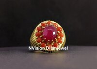 Dominator Ruby And Coral Gold Men's Ring - 18 Kt Yellow Gold, 18.500 Gram Weight, 11.30 Ct Red Marron & Orange Gemstones, Custom Made To Order