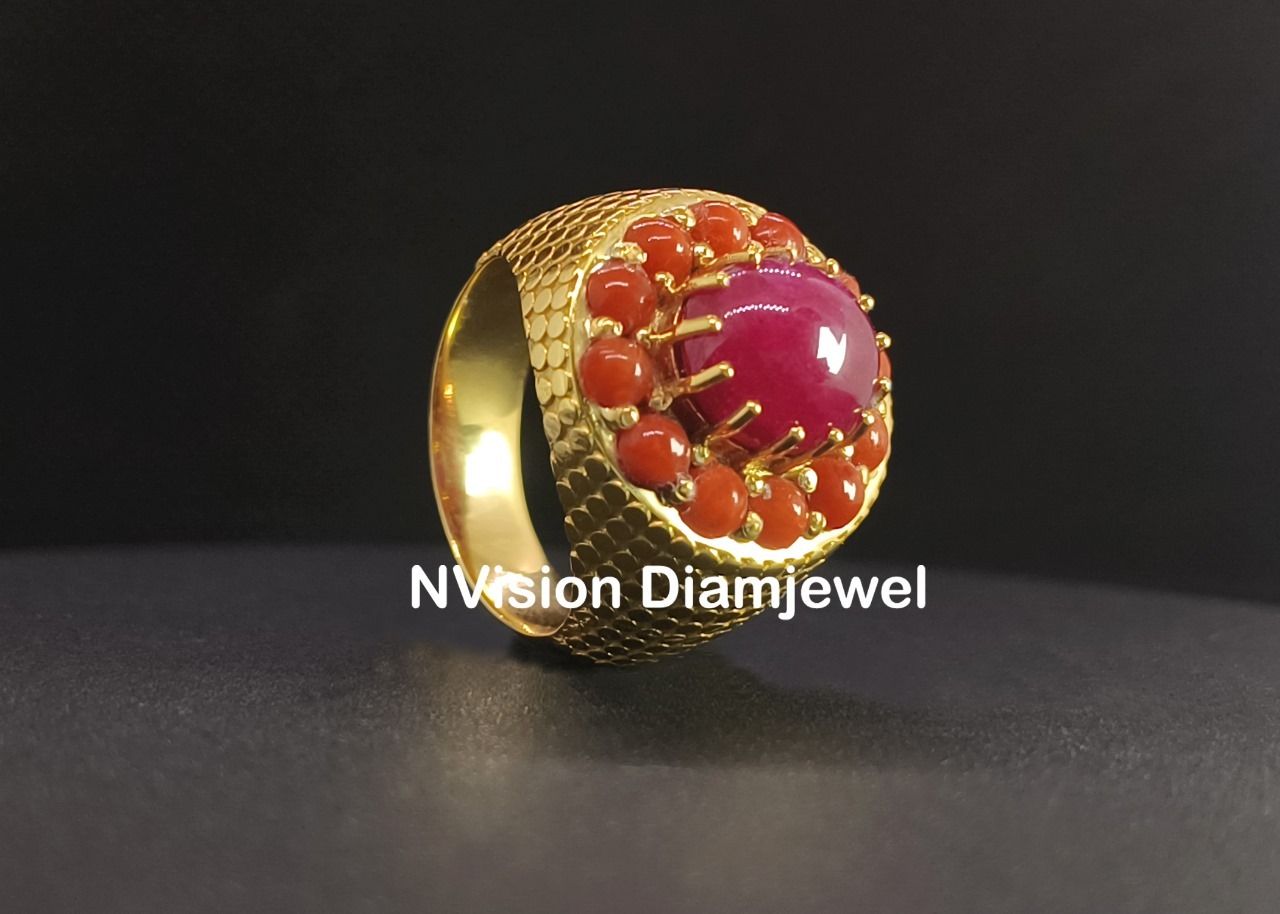 Dominator Ruby and Coral Gold Men's Ring