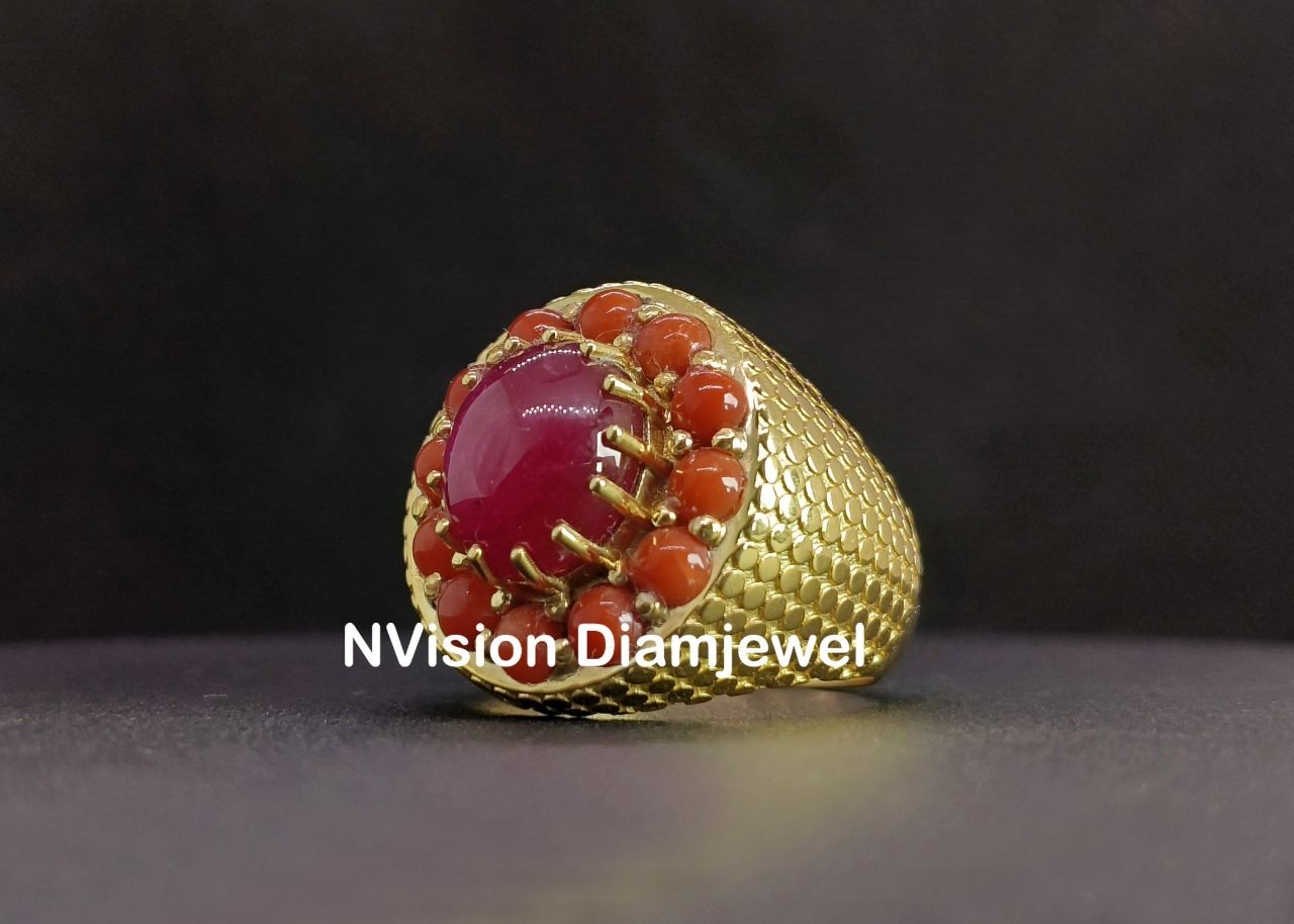 Dominator Ruby and Coral Gold Men's Ring