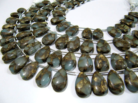 Grey Oyster Turquoise Pear Shape Plain10x16 To 12x20mm Beads Strand 8''Long