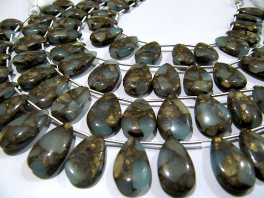 Grey Oyster Turquoise Pear Shape Plain10x16 To 12x20mm Beads Strand 8''Long