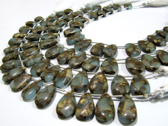 Grey Oyster Turquoise Pear Shape Plain10x16 To 12x20mm Beads Strand 8''Long