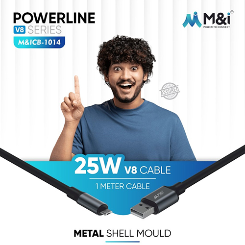 Powerline V8 Series Metal Shell Mould 25w V8 Data Cable 1 Meter Cable