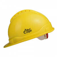 Red Polymer Ratchet Type Safety Helmet with Chin Strap