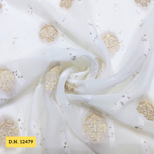 Top-Quality Georgette Jacquard Fabric with Gold Thread Work at Best Prices