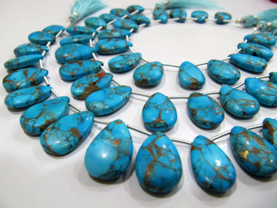 Sky Blue Oyster Turquoise Pear Shape Plain 10x16 To 12x20mm Beads Strand 8''long