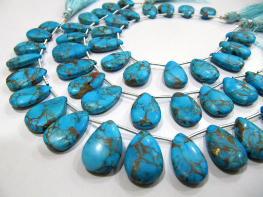 Sky Blue Oyster Turquoise Pear Shape Plain 10x16 To 12x20mm Beads Strand 8''long